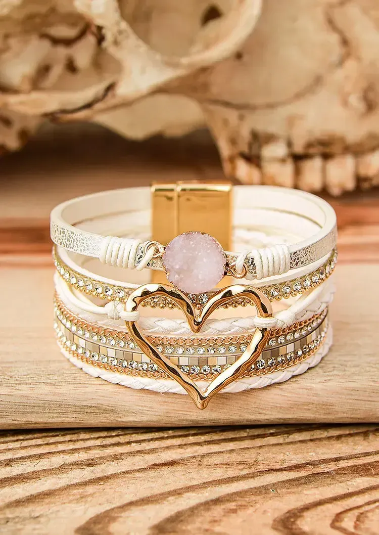 Heart Rhinestone Leather Bracelet