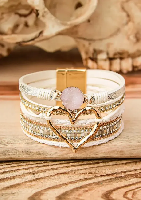 Heart Rhinestone Leather Bracelet