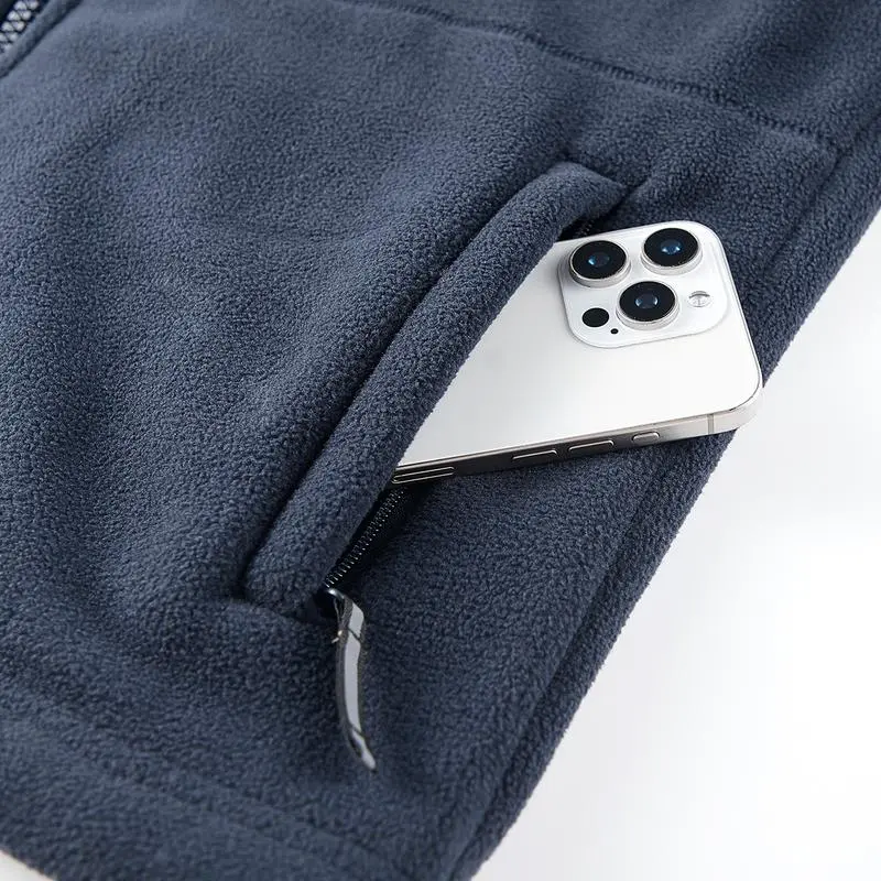 Men'S Outdoor Heavyweight Fleece Jacket - Double-Sided Warm Hooded Coat With Full Zip, Multi Pockets & Machine Washable Polyester For Camping Hiking Casual Wear