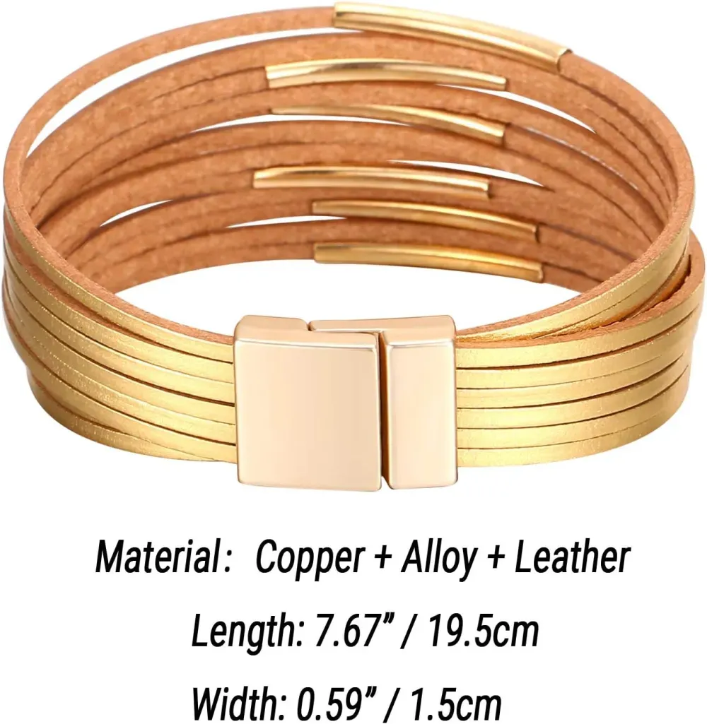 Fesciory Leather Wrap Bracelets for Women, Boho Leopard Multi-Layer Crystal Beads Cuff Bracelet Jewelry