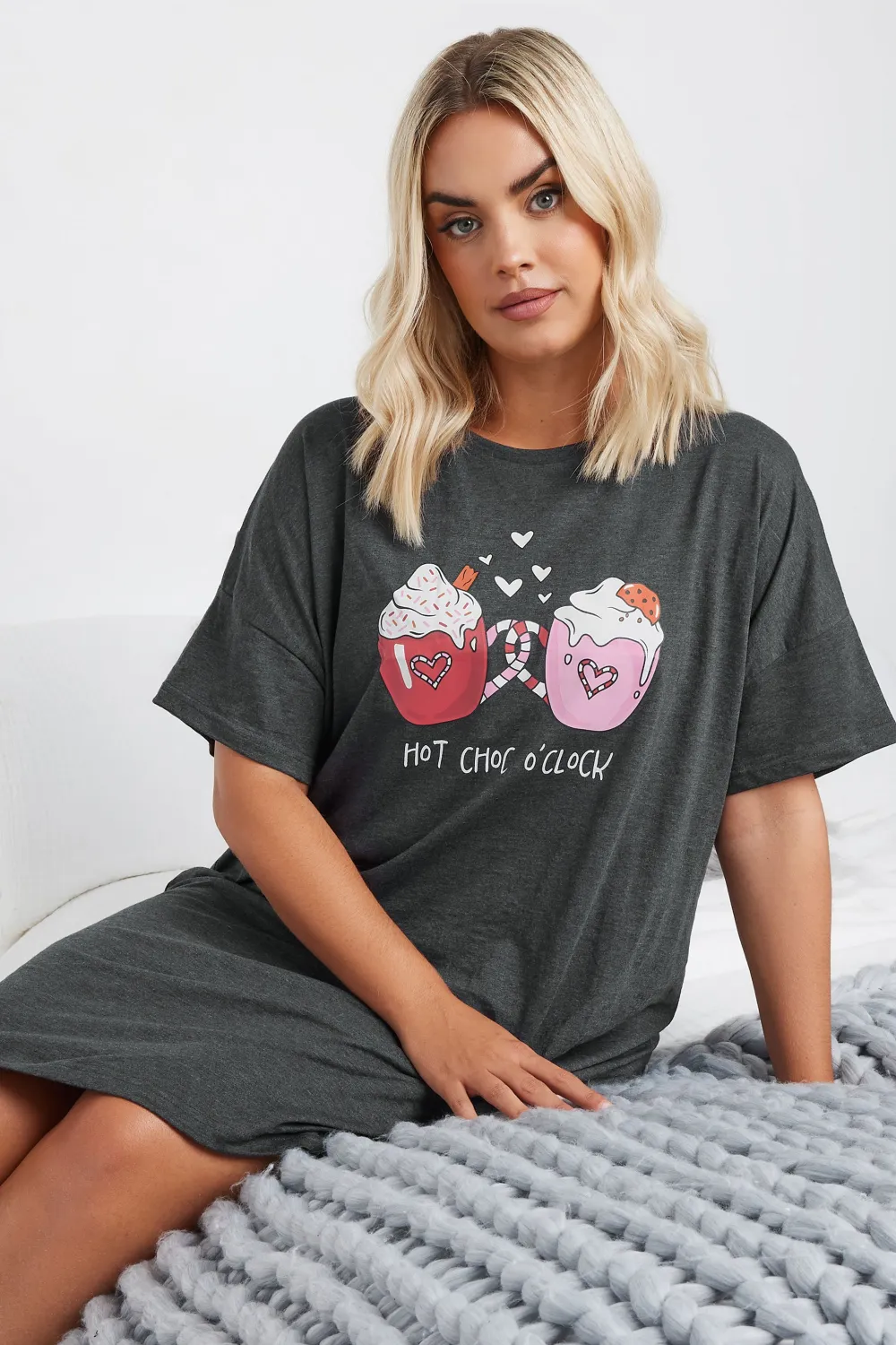 YOURS Curve Grey Hot Chocolate Print Sleep Tee Nightdress