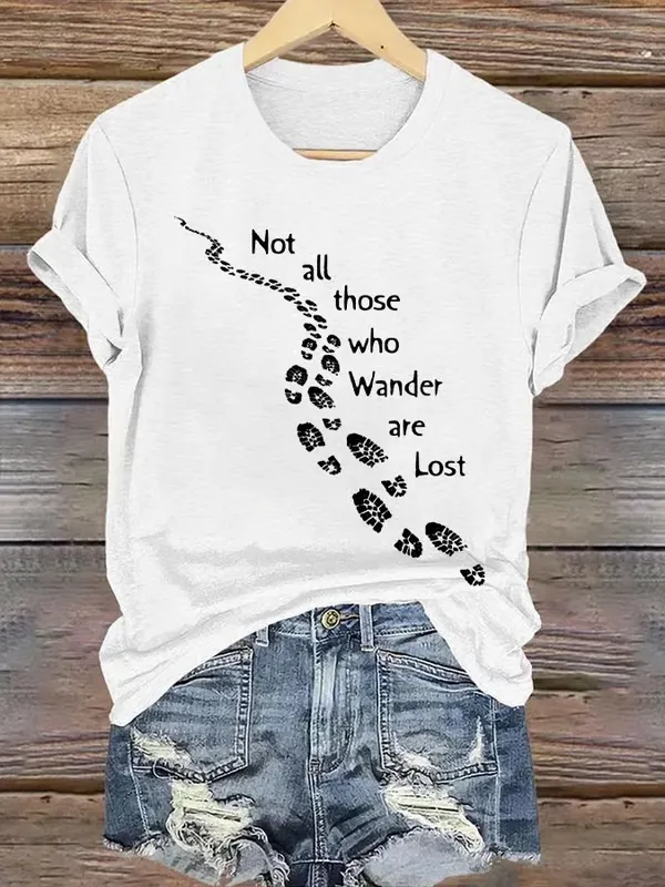 Women'S T-Shirt Women'S Not All Those Who Wander Are Lost Printed Crew Neck Short Sleeve T-Shirt