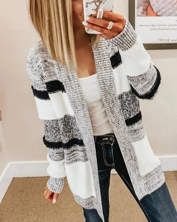 Melarey Colorblock Open Front Cardigan