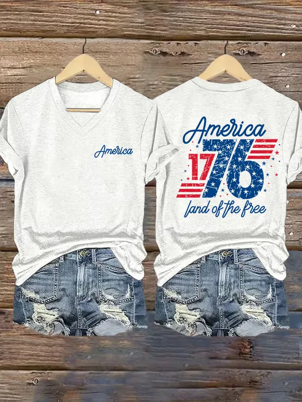 Women's America 1776 Land Of The Free Print Short Sleeve Round Neck Cotton T-Shirt