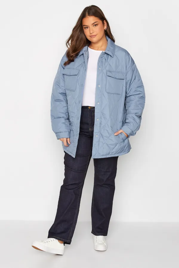 LTS Tall Blue Lightweight Diamond Quilted Shacket