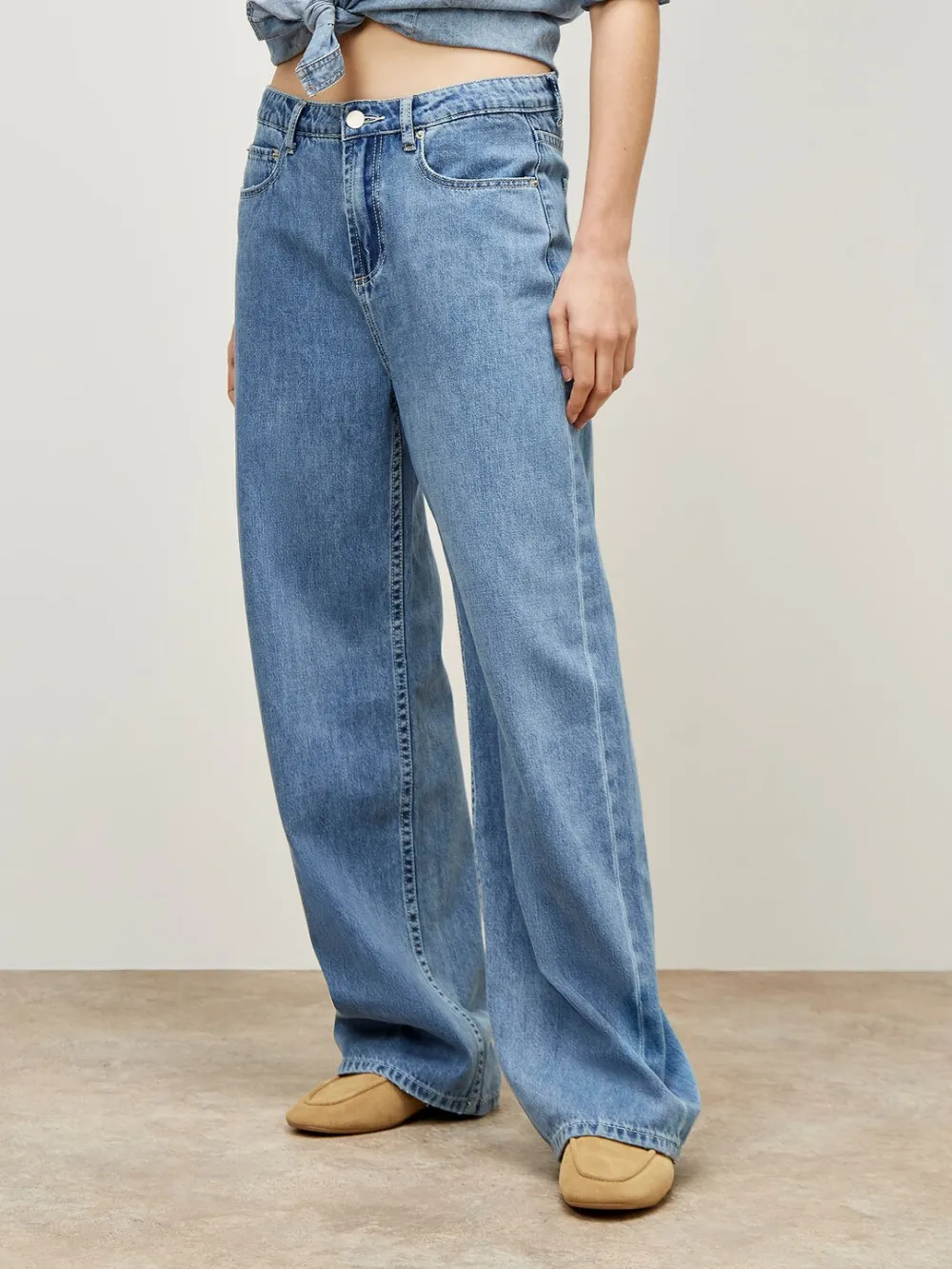 Light-Wash Wide Straight Leg Jeans