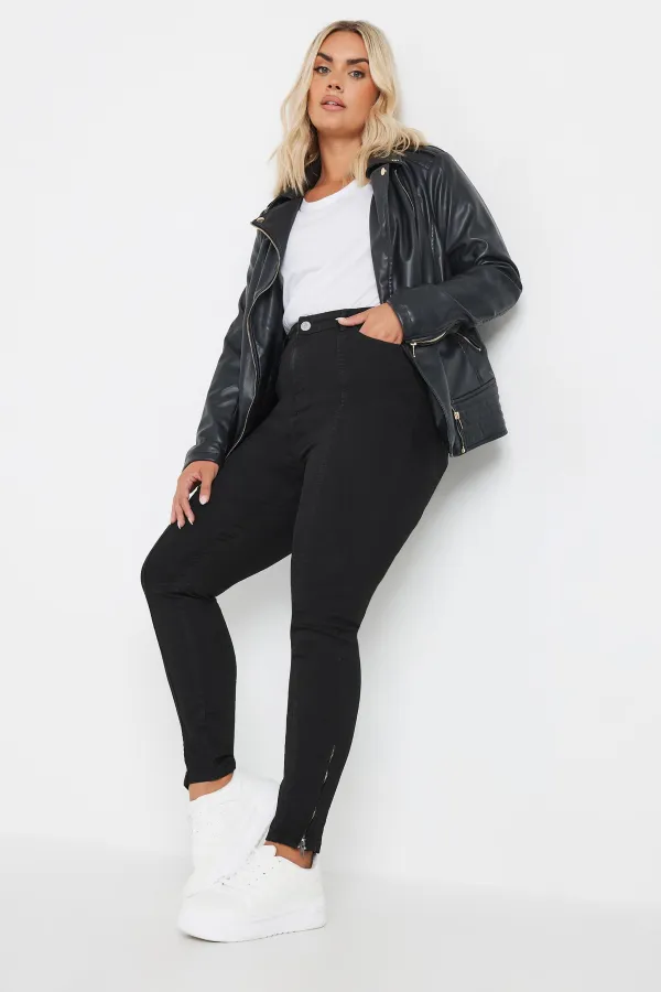 YOURS Curve Black Skinny Stretch AVA Zip Hem Jeans
