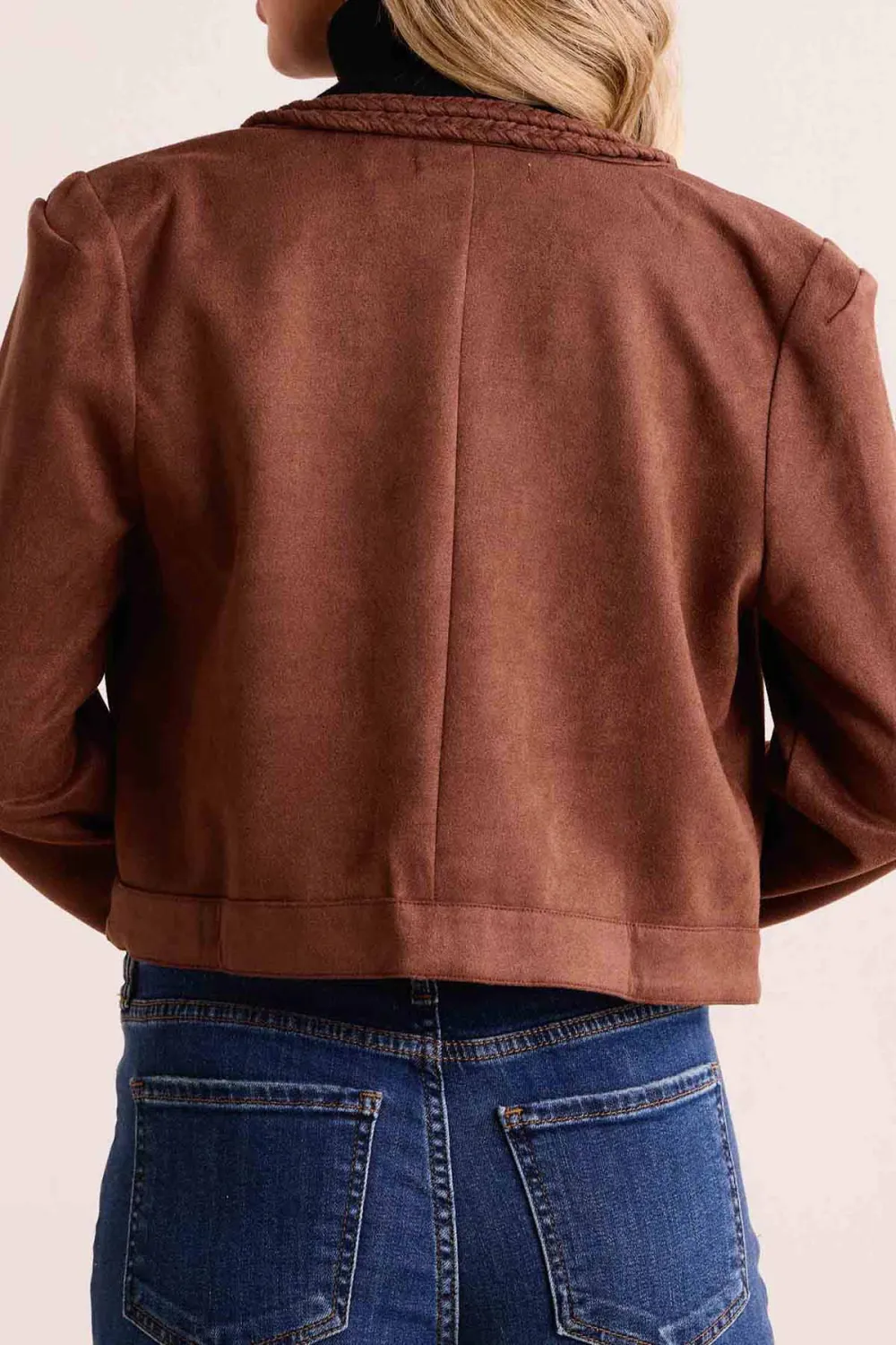 Brown Braided Detail Cropped Jacket