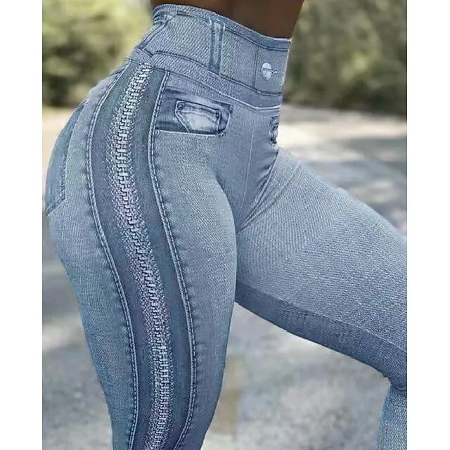 Women's Jeans Flared Pants Bell Bottom Full Length Faux Denim Side Pockets High Elasticity High Waist Fashion Tights Casual Weekend Black Blue S M