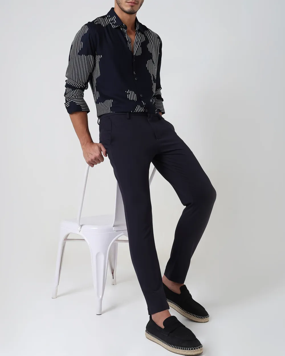 Classic Versatile Soft Slim-Fit Straight-Leg Navy Trousers