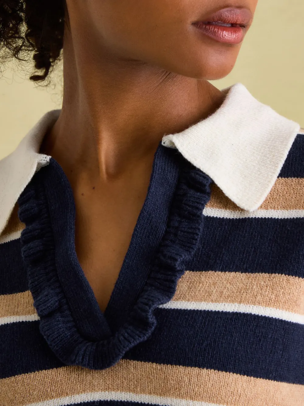 Red/Navy V Neck Stripe Jumper with Collar