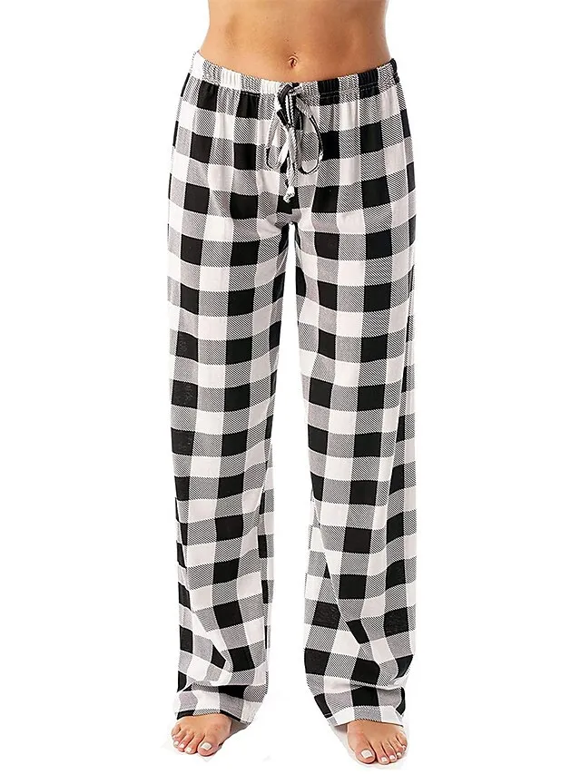 Women's Christmas Pajama Pant Grid / Plaid Fashion Simple Comfort Home Xmas Daily Flannel Comfort Pant Adjustable Fall Winter White Pink