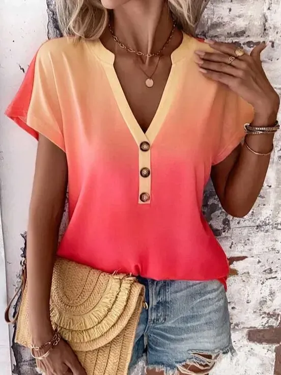 Loose Casual Plain V Neck Shirt