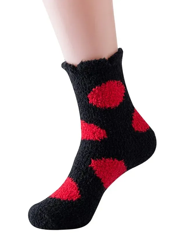 Polka-dot Bear Heart-shaped Graphics Warm Plus Velvet Coral Fleece Floor Socks