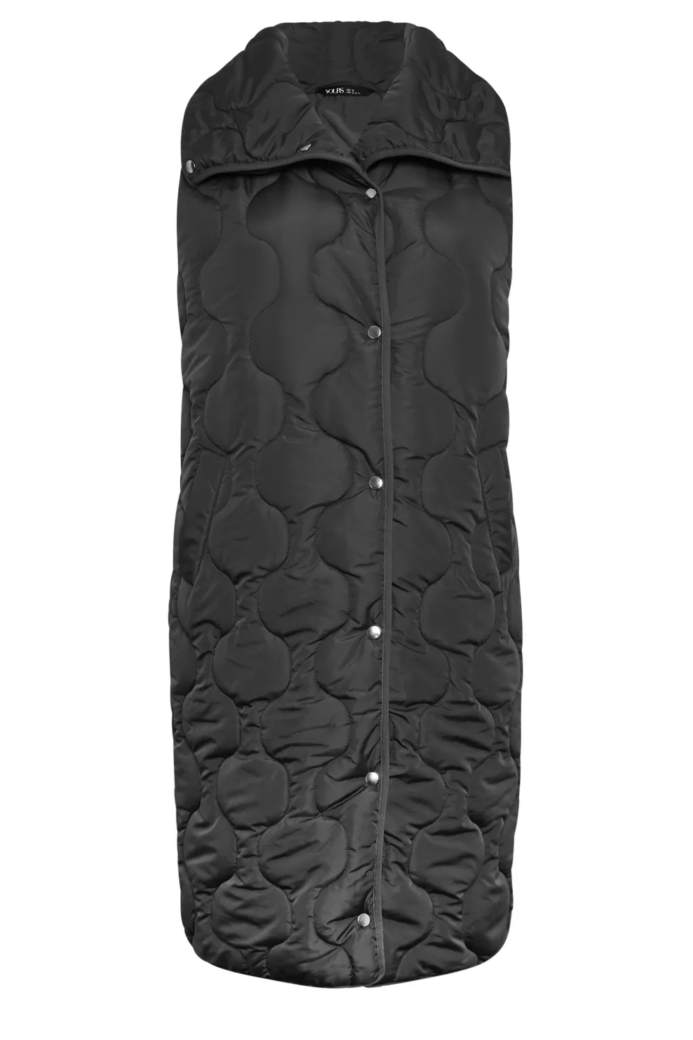 YOURS Curve Black Funnel Neck Quilted Longline Gilet