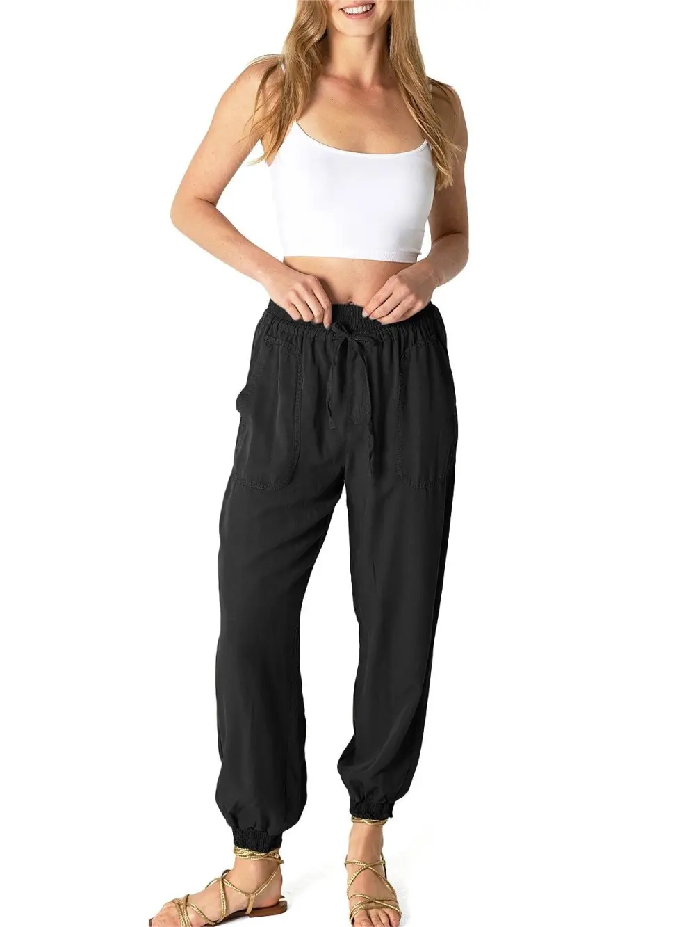 Solid Color Elastic Waist Joggers