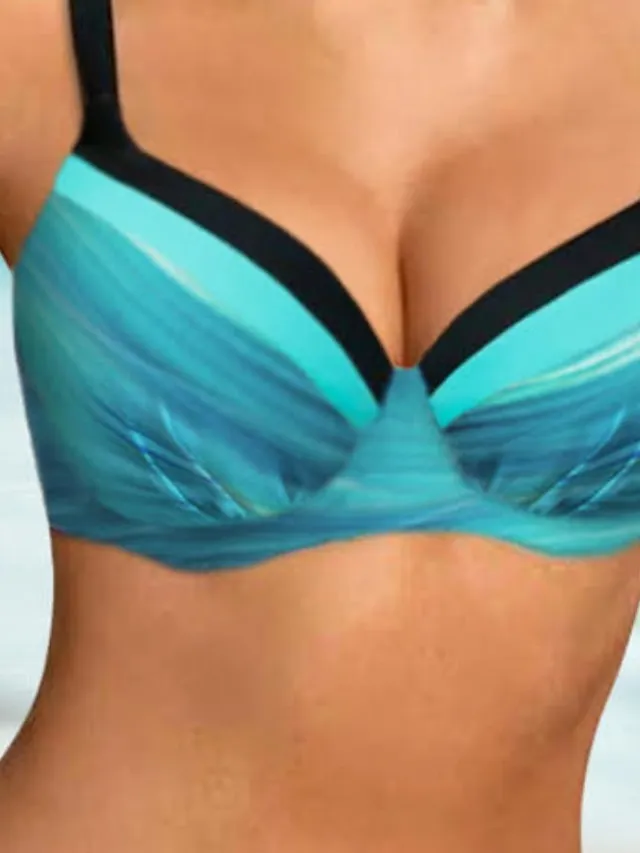 Women's Swimwear Bikini 2 Piece Normal Swimsuit Stripe Color Block Light Blue Padded Strap Bathing Suits Sports Vacation Sexy