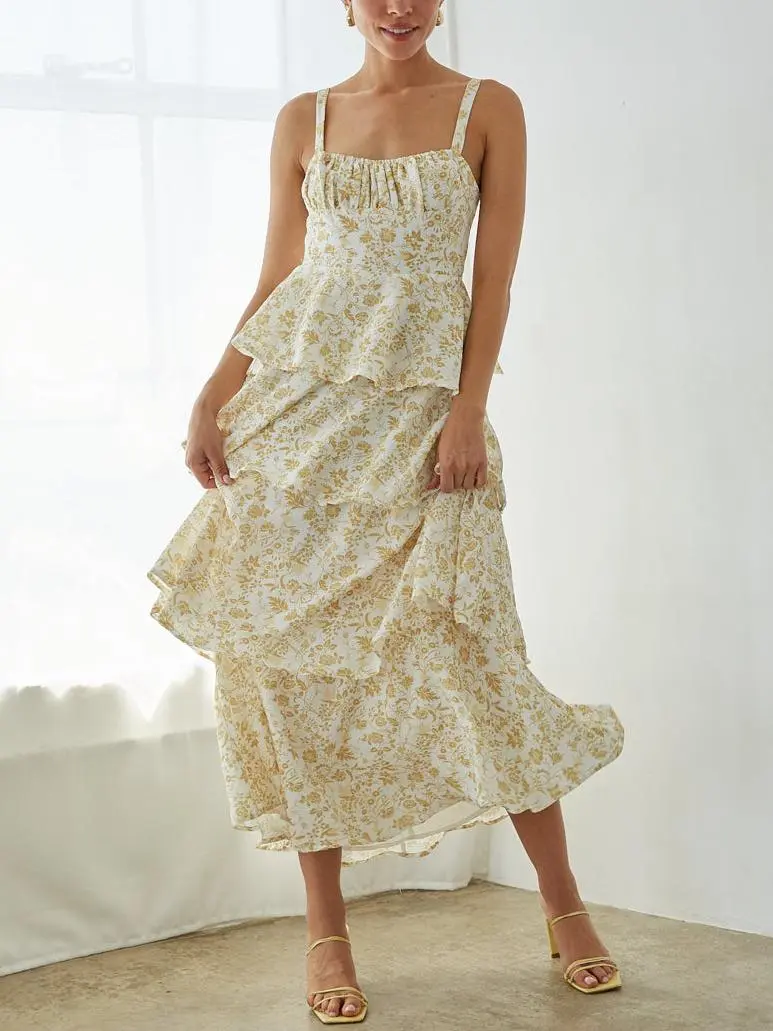 Everlee Bustier Tiered Maxi Dress