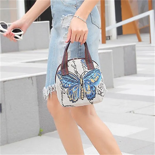 Women's Handbag Polyester Cotton Party Daily Zipper Large Capacity Breathable Durable Folk Blue butterfly Yellow Elephant Black elephant