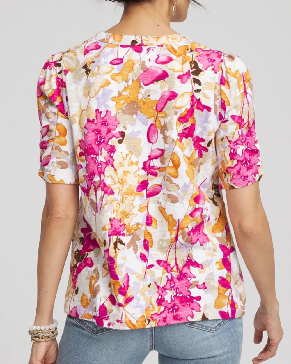 Short Sleeve Floral Puff Sleeve Blouse