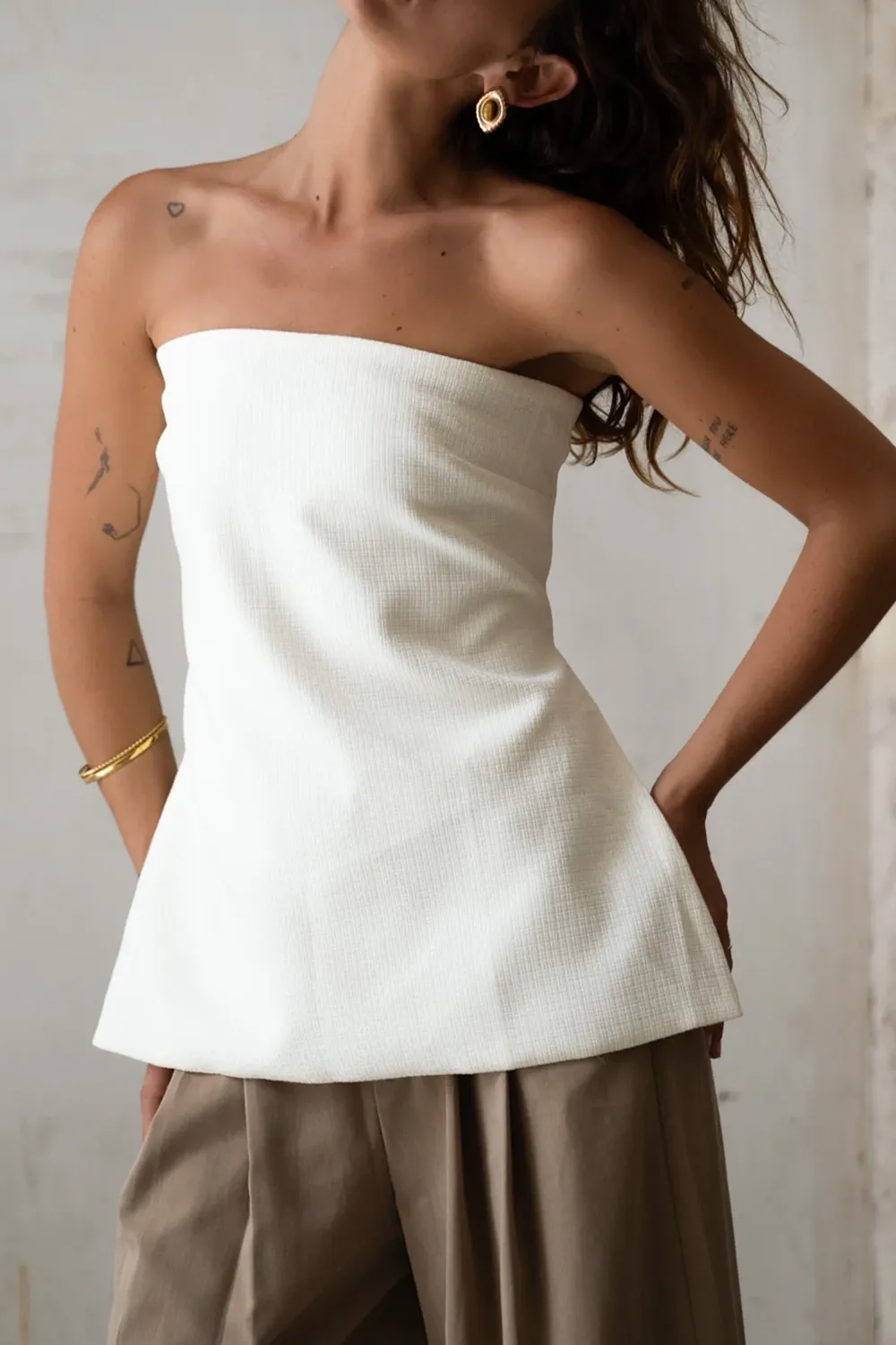 Cream Strapless Tunic Top