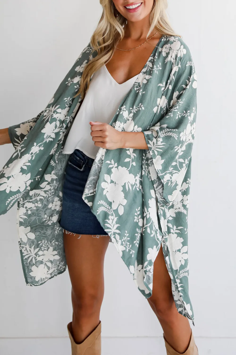 Feeling Flouncy Sage Floral Kimono