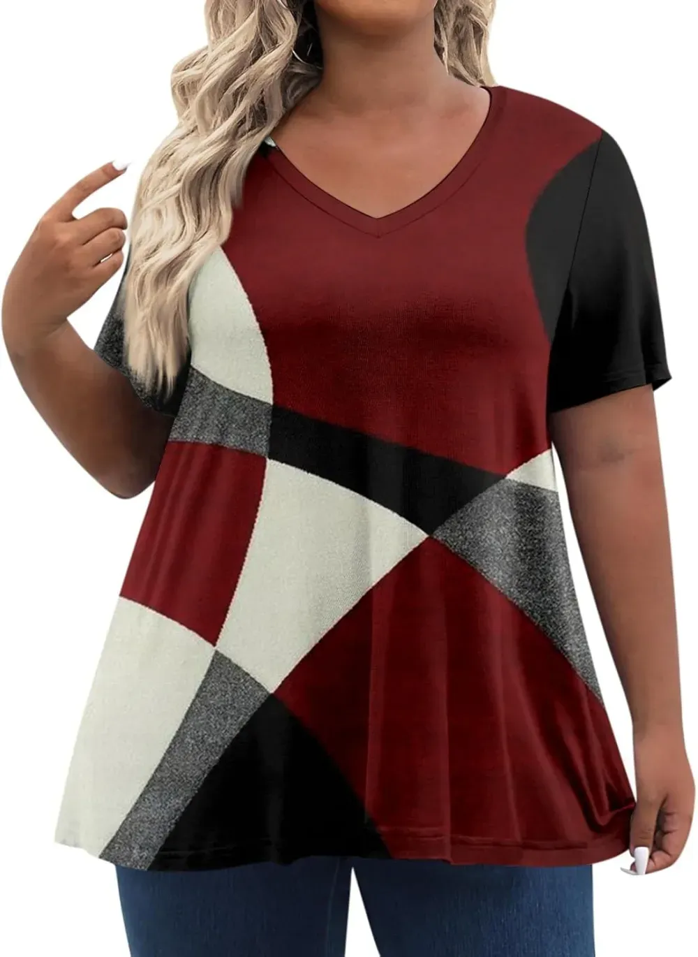 Plus Size Tops for Women Dressy Short Sleeve V Neck Shirts for Women Summer Tops for Women 2024 Floral Print Top