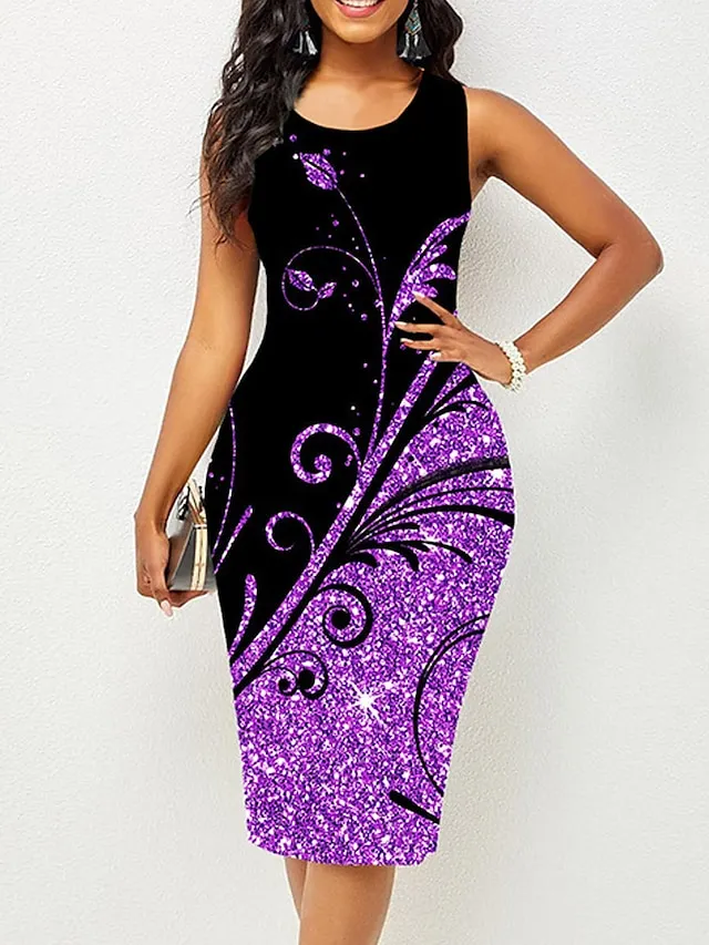 Women's Work Dress Sheath Dress Semi Formal Dress Fashion Midi Dress Print Crew Neck Sleeveless Floral Regular Fit White Yellow Red Spring Summer S M L XL XXL