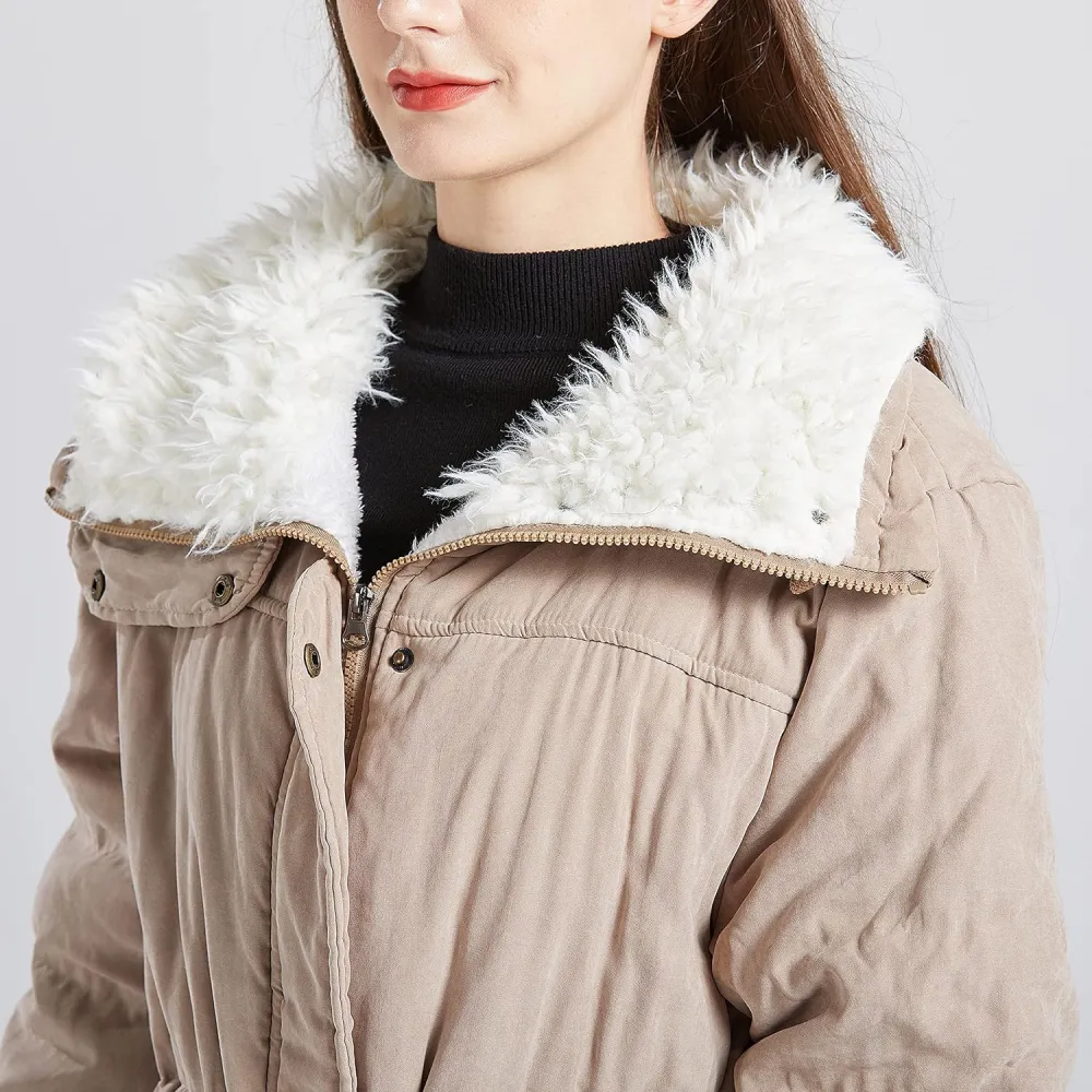 Women's Winter Mid Length Thick Warm Faux Lamb Wool Lined Jacket Coat