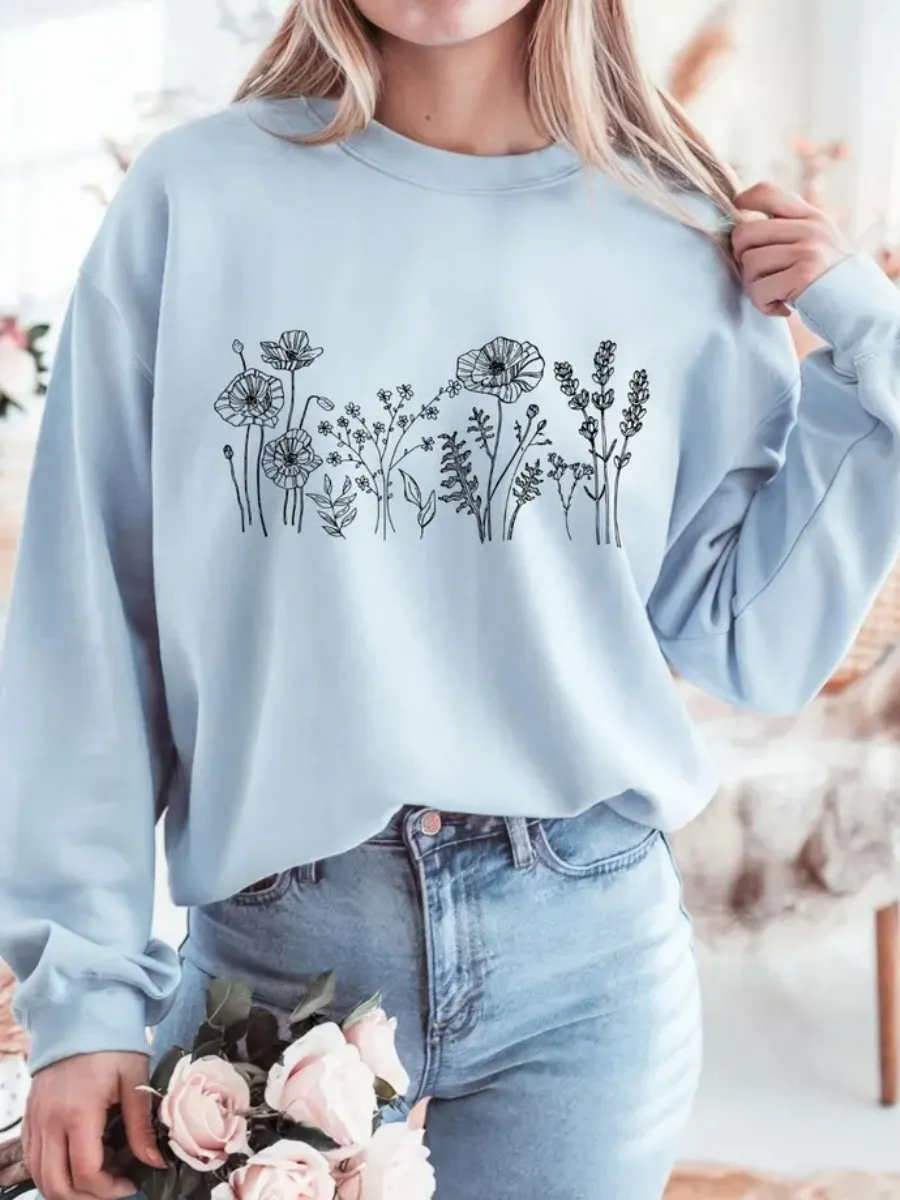 Wildflower Line Art Sweatshirt