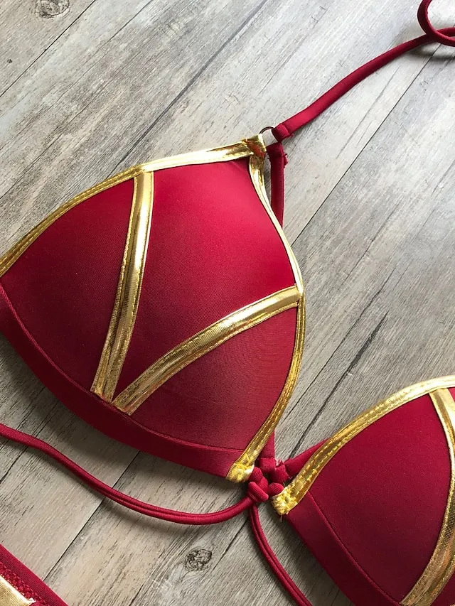 Women's Swimwear Bikini 2 Piece Normal Swimsuit Open Back Cut Out Sexy Leopard Color Block Leopard Print Black Pink Wine Dusty Rose Camisole Strap Bathing Suits New Vacation Sexy