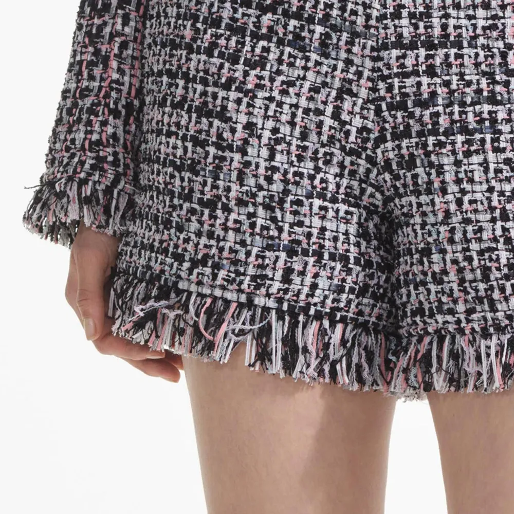 Black Fringed Boucle Short