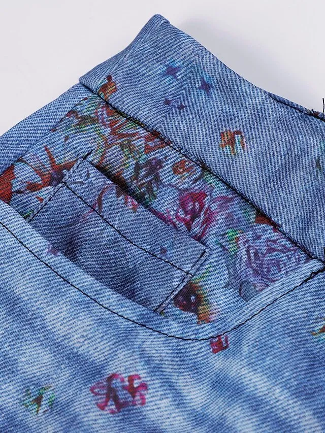 Women's Jeans Bootcut Flared Pants Full Length Faux Denim Print High Elasticity High Waist Fashion Streetwear Casual Daily 1 2 S M Fall & Winter