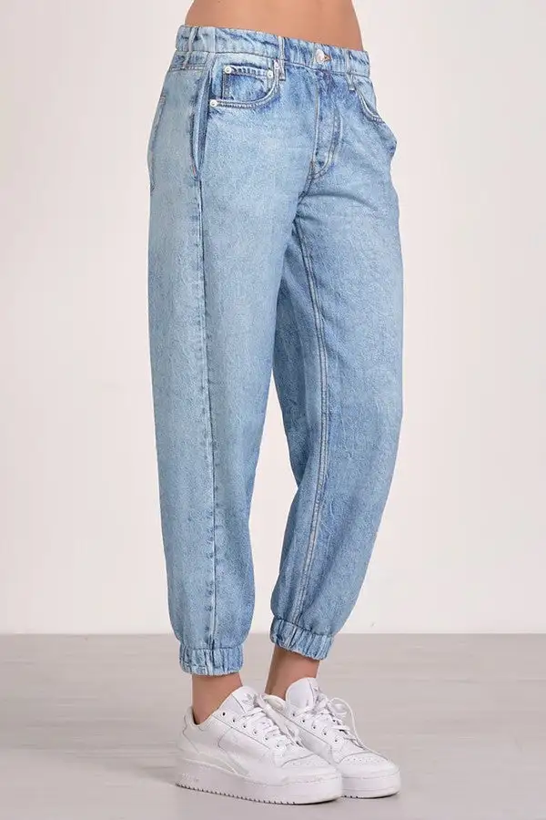 Light Blue High-Waisted Denim Joggers