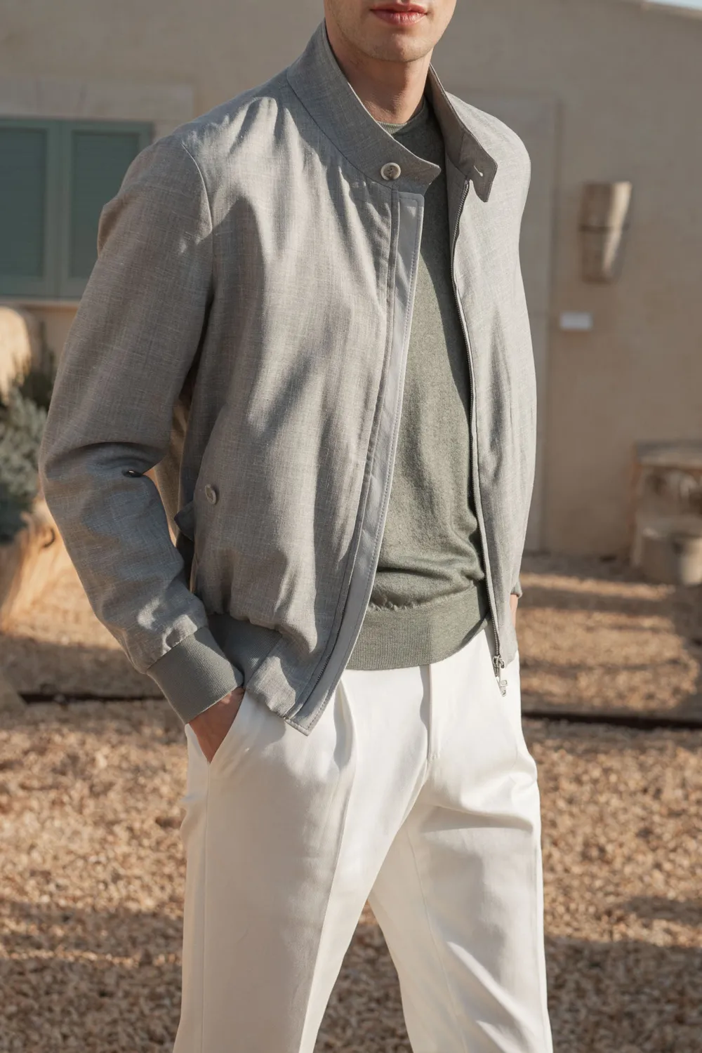 Grey Short Jacket In  Fabric