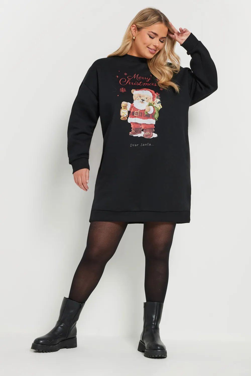 YOURS Curve Black 'Merry Christmas' Teddy Bear Sweatshirt Dress