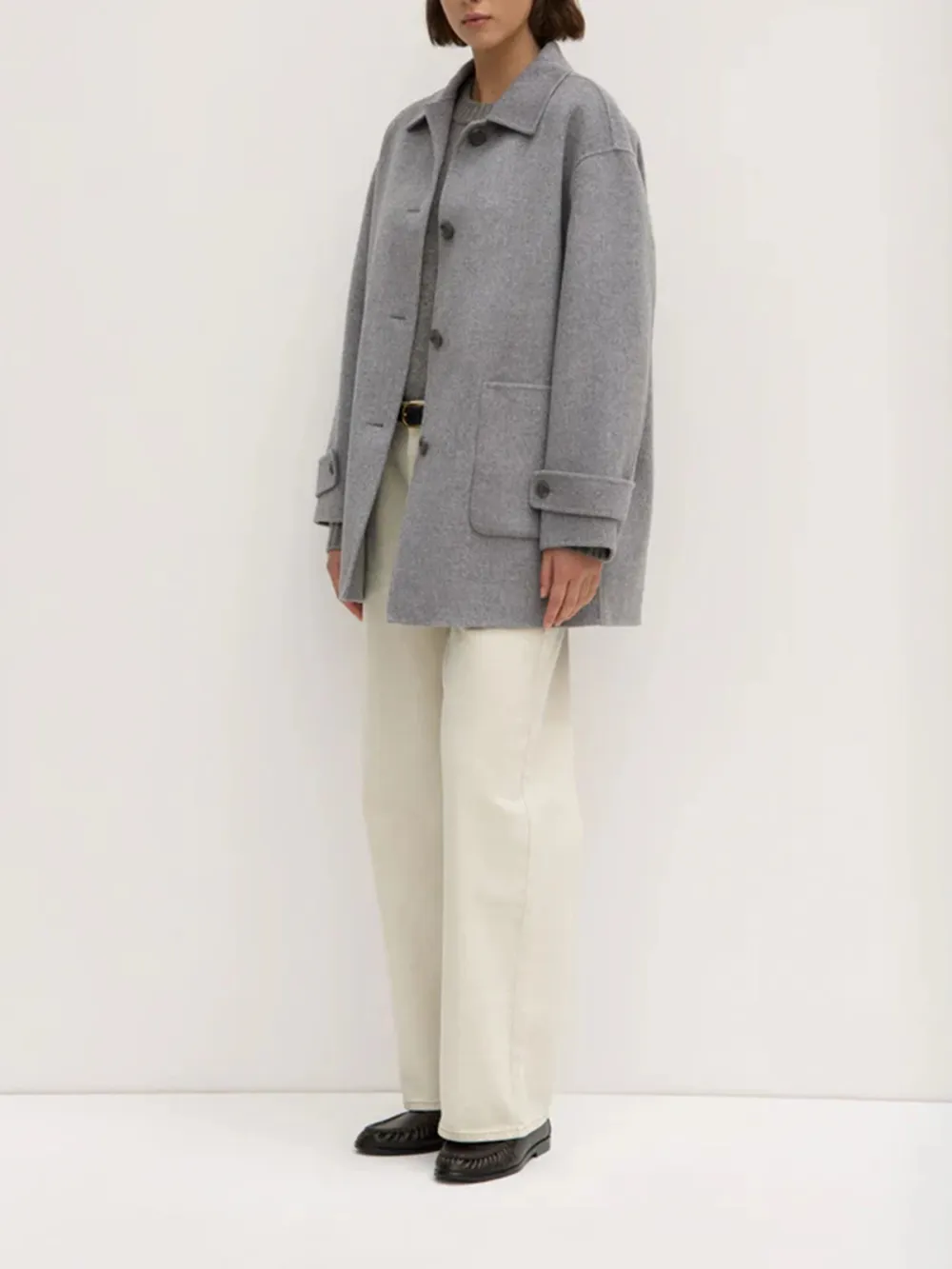 Casual Style Wool Coat Grey Marle