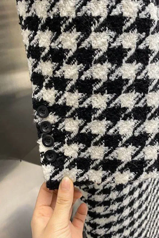 Classic Houndstooth Lapel Coat with Pockets