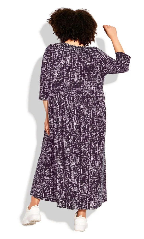 Evans Navy Blue Check Print Long Sleeve Maxi Dress