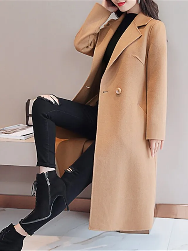 Women's Coat Long Coat Black Blue Camel Red Active Street Fall Regular Fit S M L XL XXL 3XL / Daily / Winter