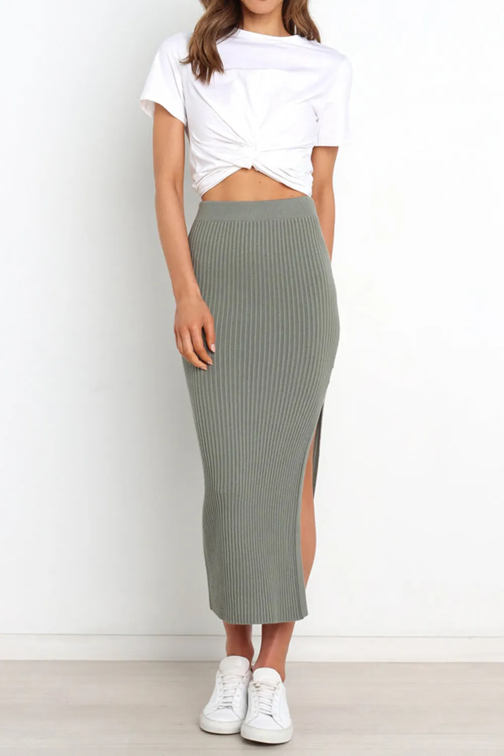 EASYGOING MIDI PLEATED LINEN SKIRT