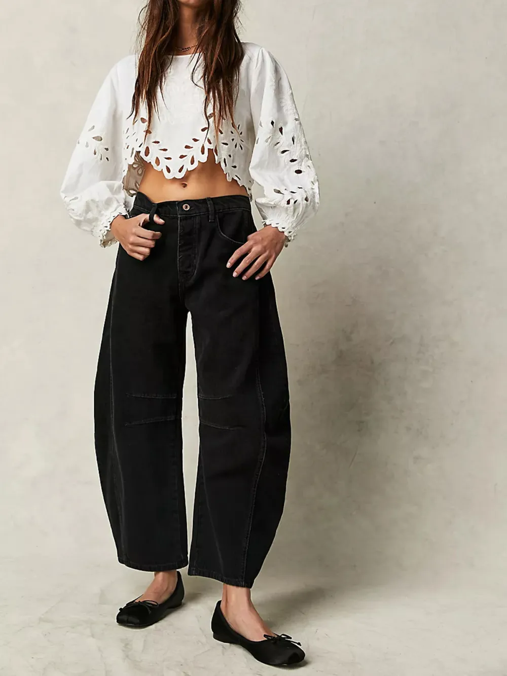 Casual Style Mid Rise Barrel Jeans