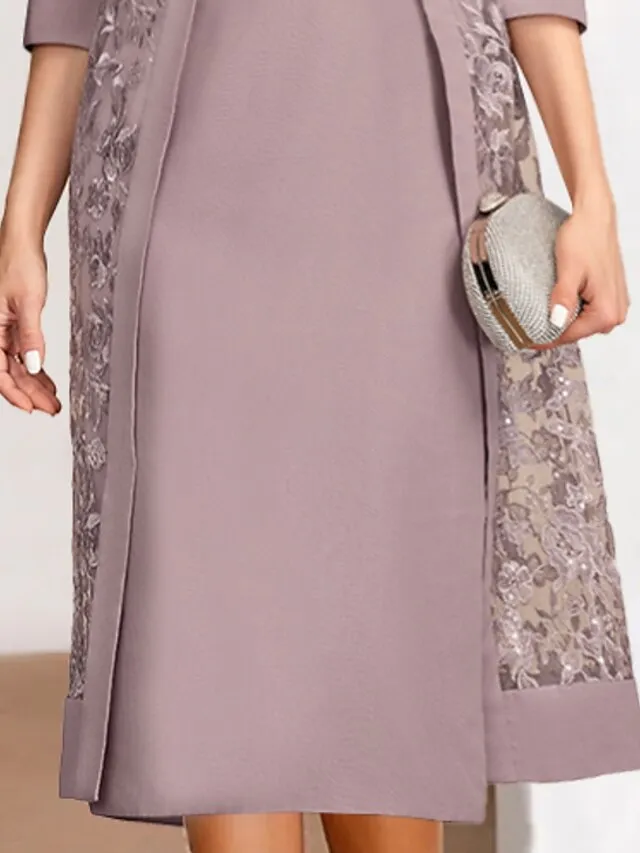 Women's Lace Dress Dress Set Two Piece Dress Midi Dress Pink Half Sleeve Pure Color Mesh Summer Spring Fall Crew Neck Fashion Office Wedding Guest 2023 S M L XL XXL 3XL