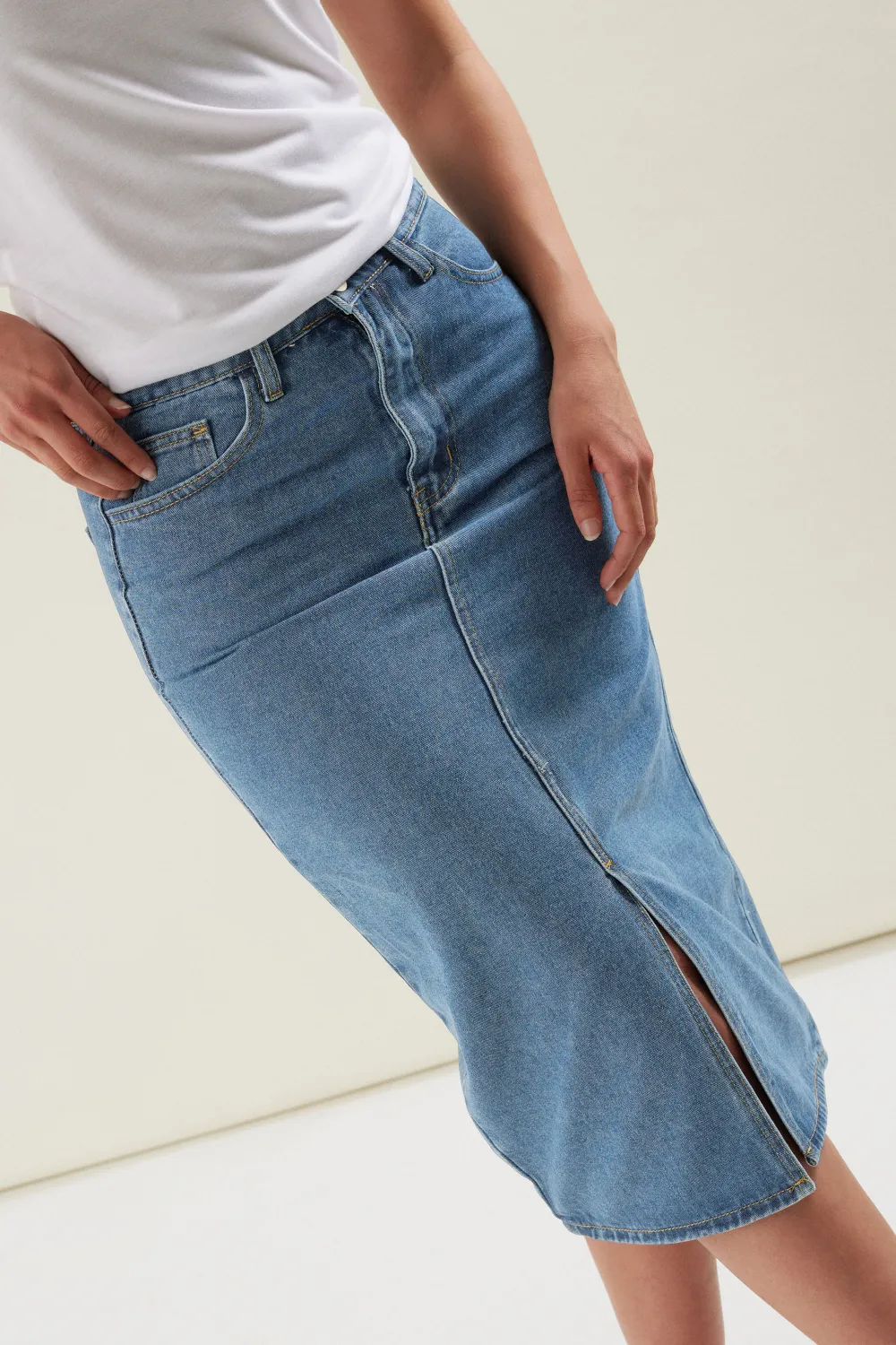 Slit High Rise Denim Skirt