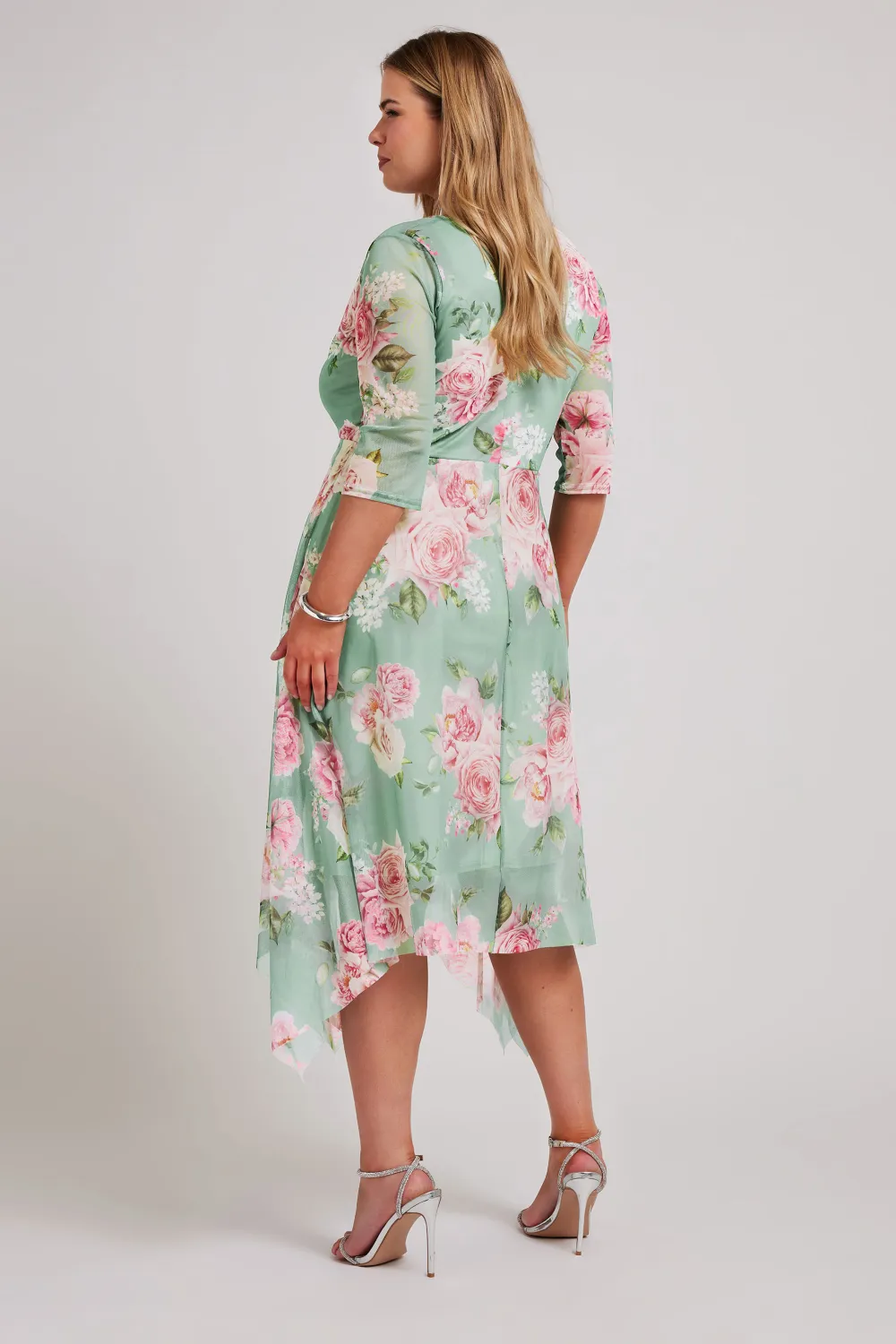 YOURS LONDON Curve Green Floral Print Hanky Hem Dress