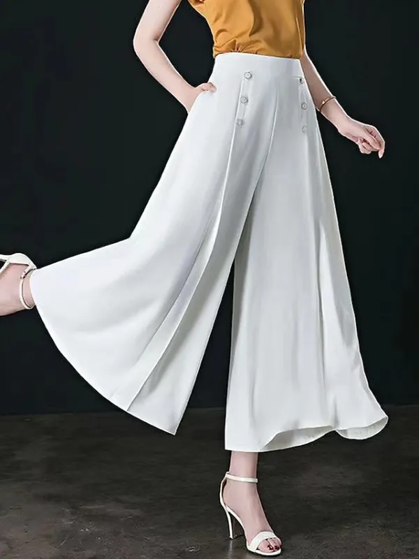 Women's Wide Leg Pants Trousers Baggy Full Length Pocket Baggy Micro-elastic High Waist Work Comfort Office Office / Career Black White M L Summer Spring