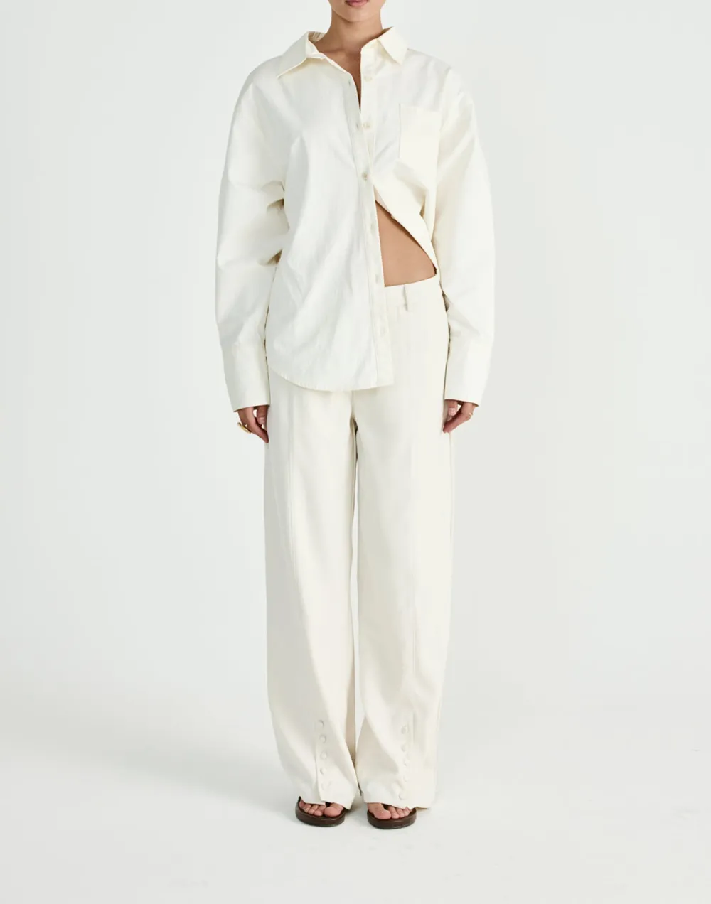 Designer Button-Detailed Mid-Rise Wide-Leg Trousers