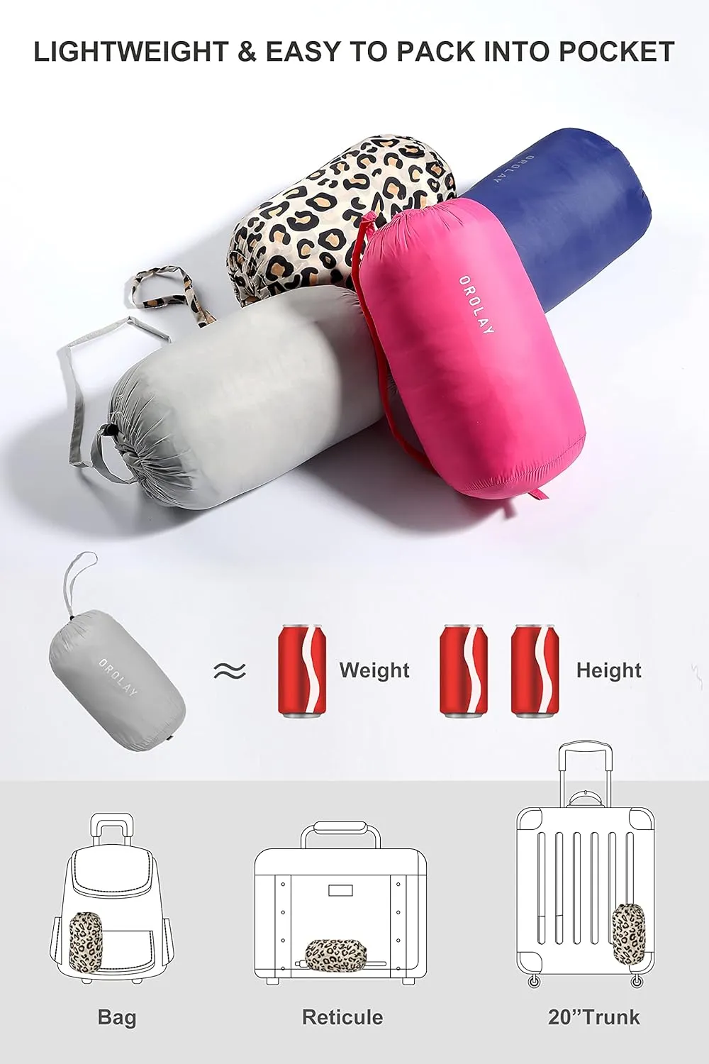 Women's Lightweight Packable Down Jacket Quilted Puffer Coat with Stand Collar