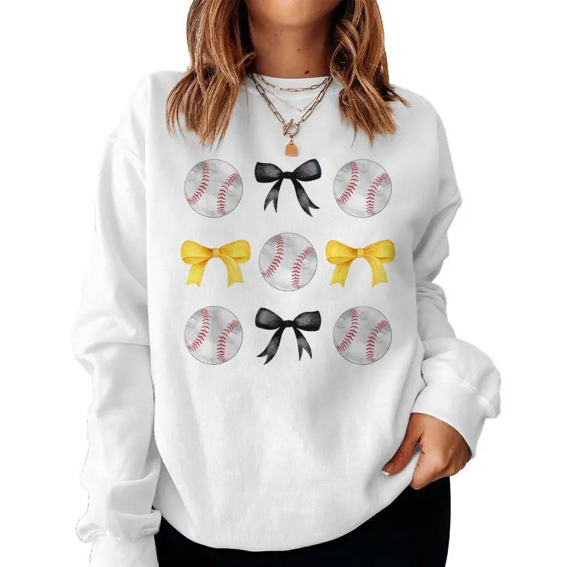 Baseballs Black & Yellow Bows Ball Mom School Pride Women Sweatshirt