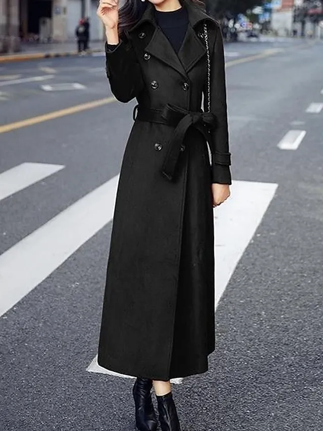 Women's Long Overcoat Winter Coat Single Breasted Trench Coat Thermal Warm Windproof Belted Dress Coat Fall Silm Fit Elegant Lady Coat Classic Jacket Long Sleeve